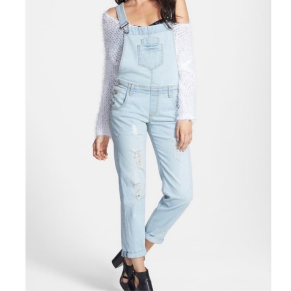 Edyson Mayfair Distressed Ripped Denim Overalls Light Wash Size 27